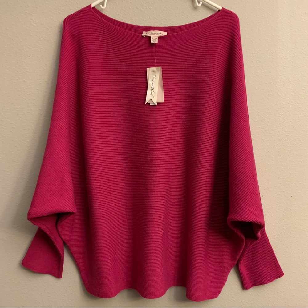Philosophy Boat Neck Sweater Ribbed Dolman Sleeve Pink Velvet Rose Plus Size 3XL